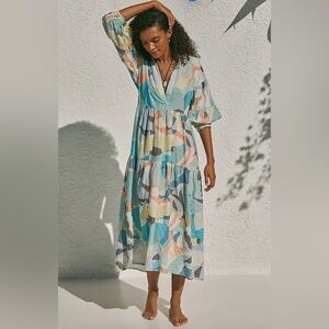 Anthropologie Multicolor Abstract Print Maxi Dress